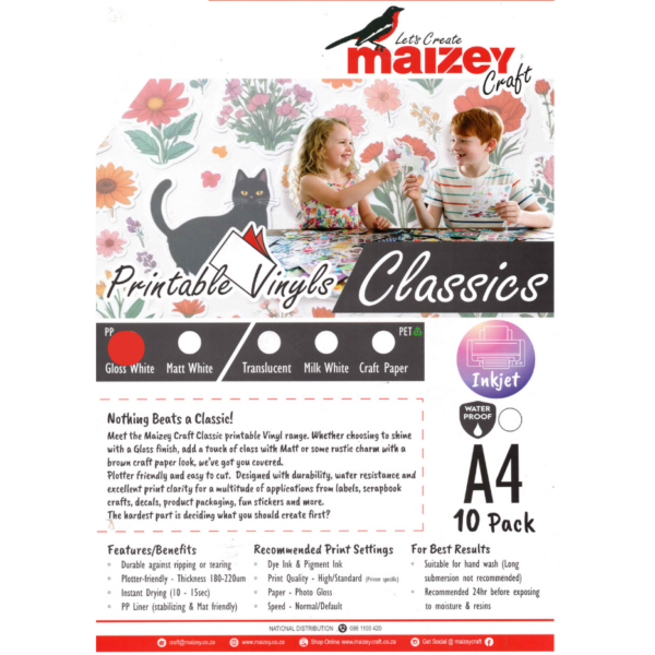 White Glossy PVC Printable Vinyl- Inkjet A4 by MAIZEYS CRAFT