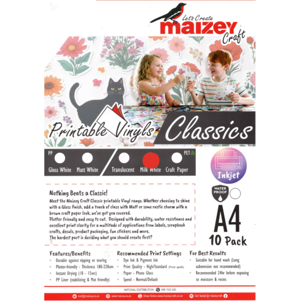 Milk White Glossy PET Printable Vinyl- Inkjet A4 by MAIZEYS CRAFT